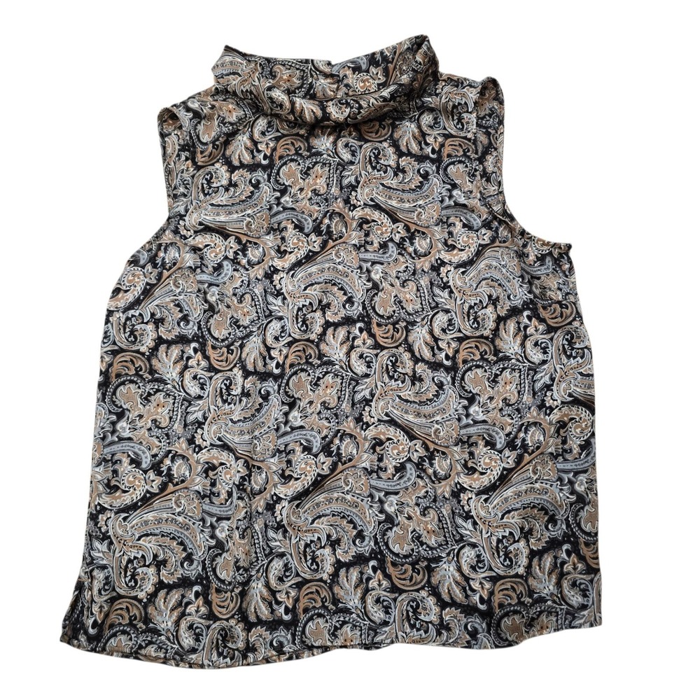 Talbots Petites Sleeveless Mock Neck Paisley Blouse Top Women's Size 14P